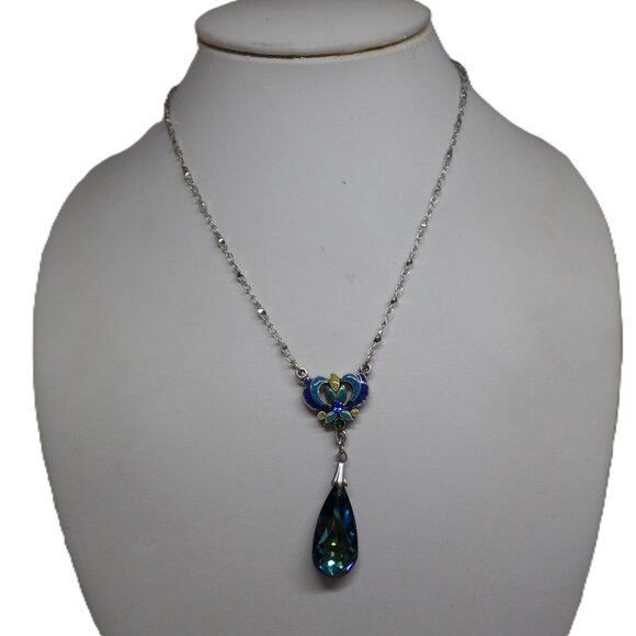 ANNE KOPLIK TRANQUIL BLOOMING ENAMEL AND BLUE GREEN CRYSTAL NECKLACE! NWT! - Picture 3 of 3